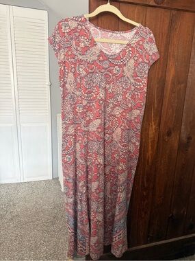 J. Jill Coral and Blue Paisley Maxi Dress